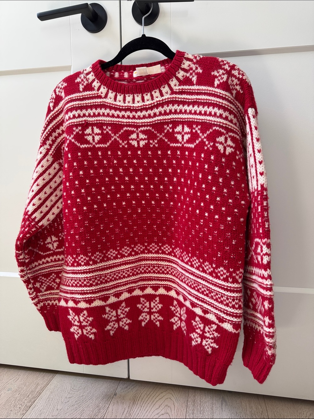 Vintage Brooks Brothers Hand Knit 100% Wool Red and White Fair Isle Sweater